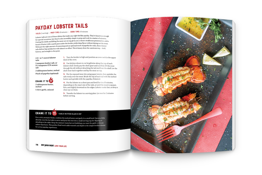 Sample spread: Payday Lobster Tails recipe from the cookbook